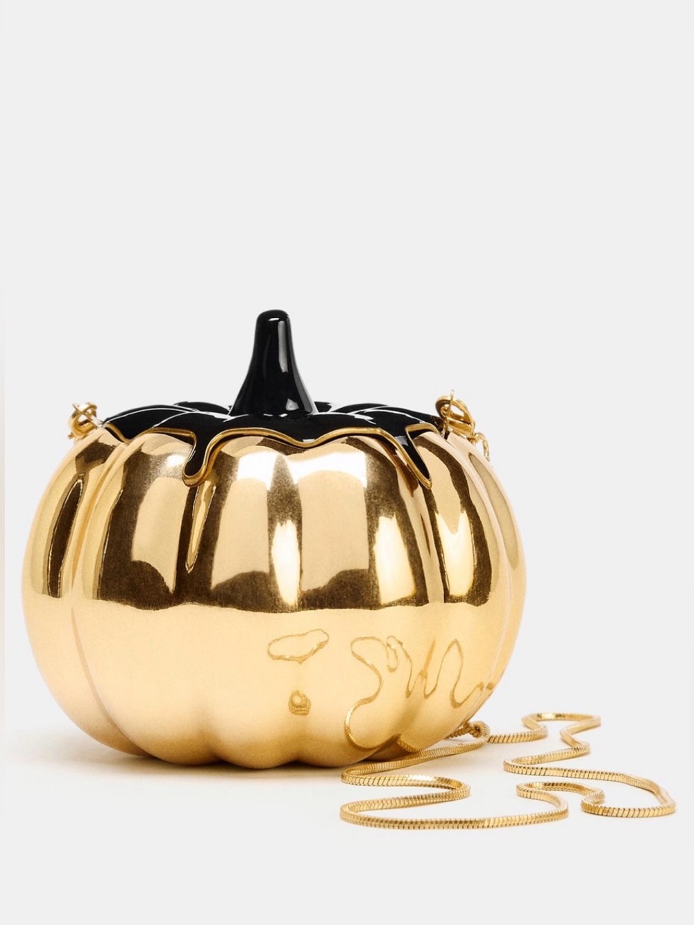 Zara Golden Gourd Pumpkin Clutch Handbag Metal Effect Chain Strap Magnet Clasp